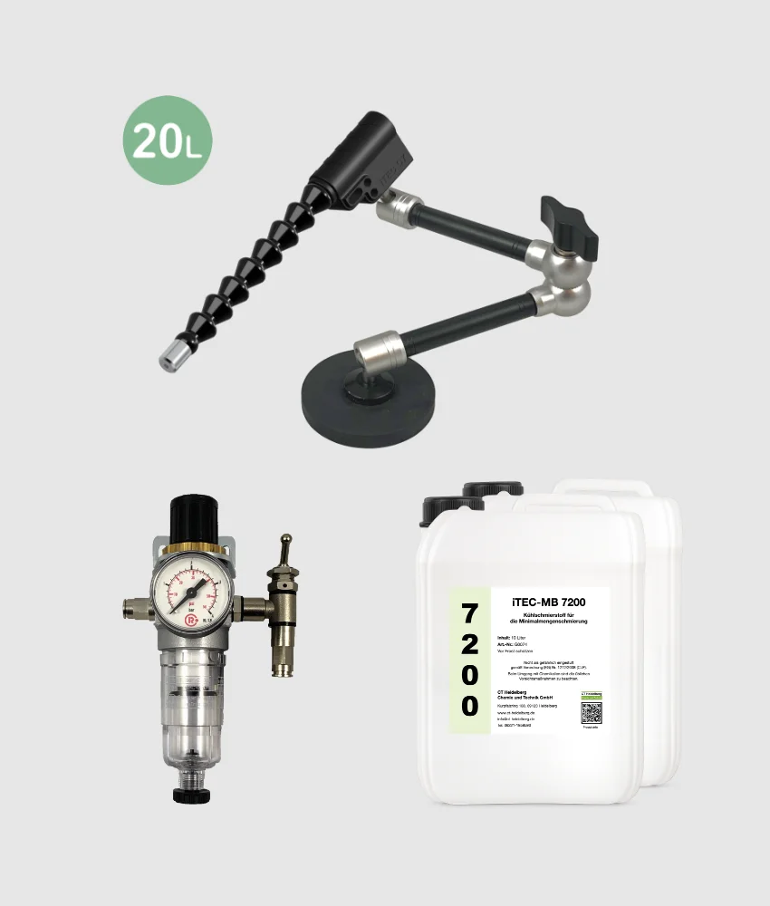 iTEC-C7 Startpaket mit manuellem Steuerungsmodul, Sprühkopf und 2 × 10 L iTEC-MB 7200 Kühlschmierstoff